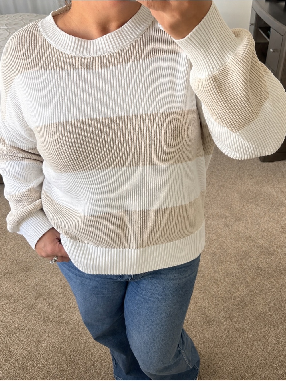 moon & madison Beige and cream Striped Sweater